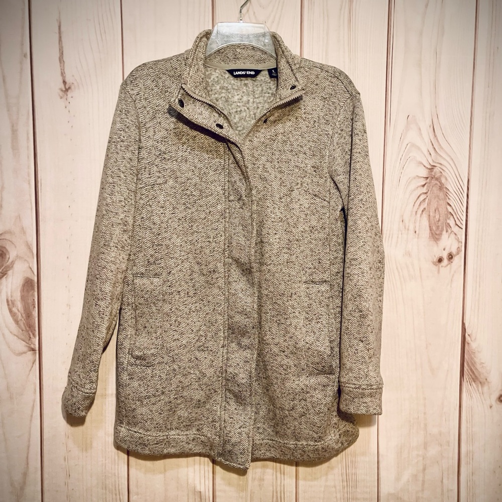 Lands End Gray Fleece Coat Size Small Lightweight